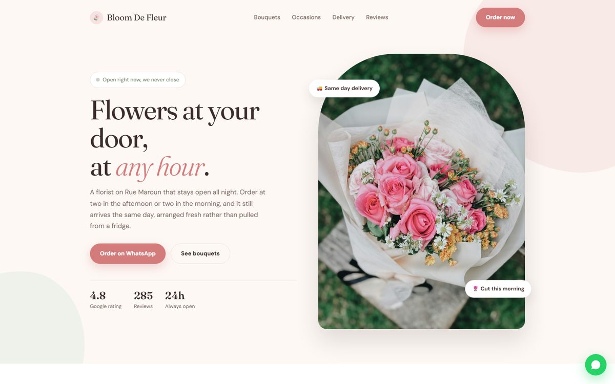 Bloom De Fleur florist website concept