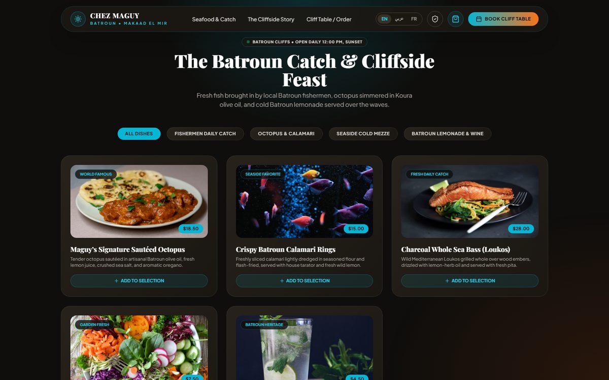 Chez Maguy Batroun cliffside seafood restaurant concept