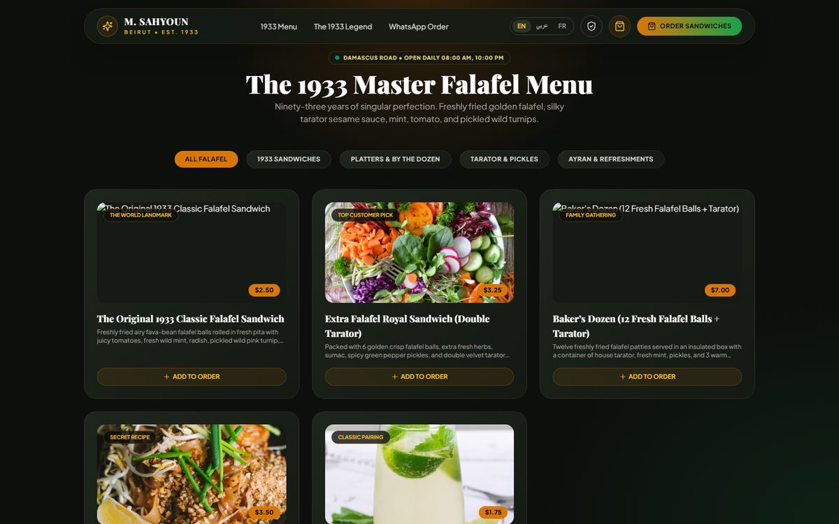 Falafel M. Sahyoun 1933 Beirut heritage restaurant concept