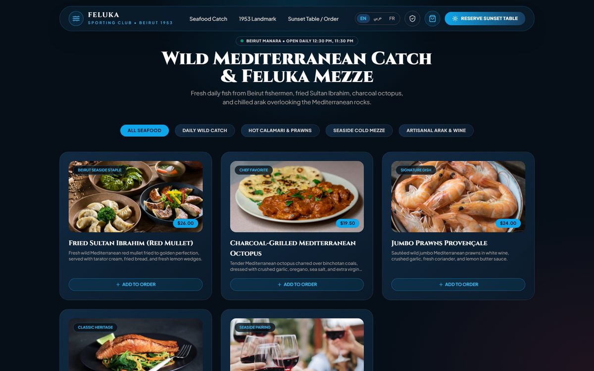 Feluka Sporting Club Beirut seafood restaurant concept