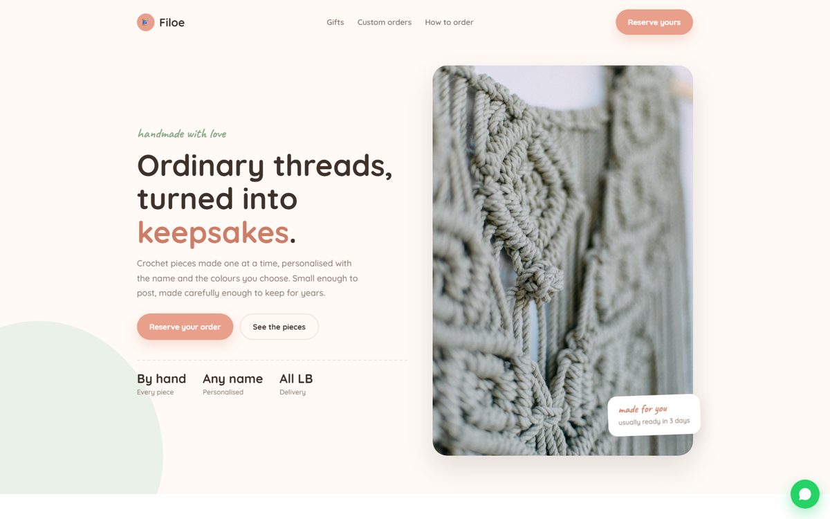 Filoe handmade crochet gifts website concept
