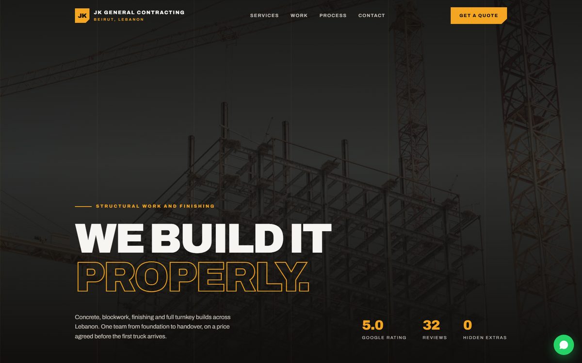 JK General Contracting construction website concept