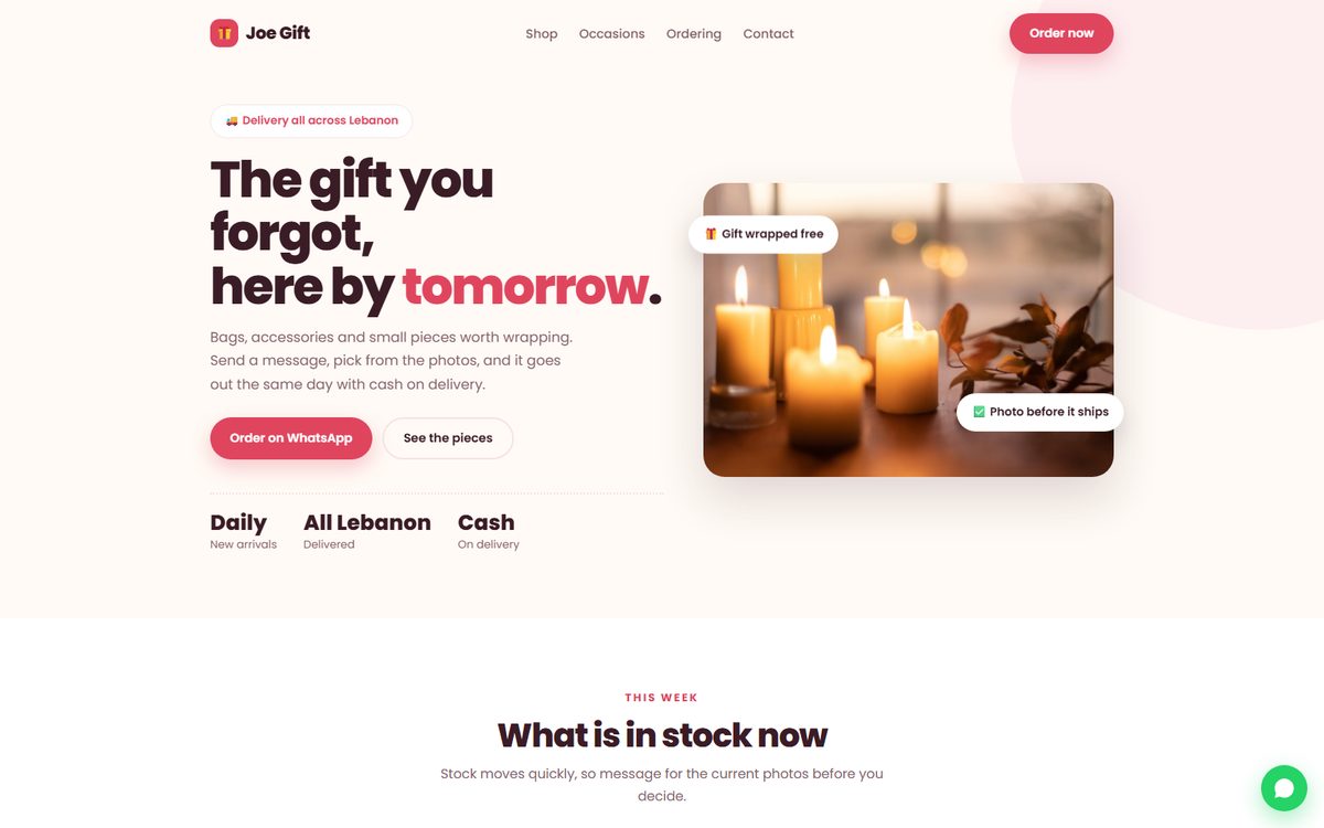 Joe Gift gifts and accessories website concept