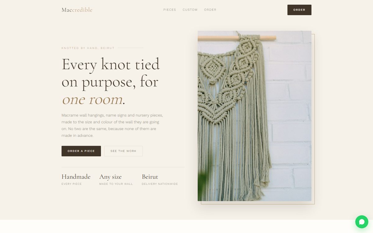 Maccredible handmade macrame website concept