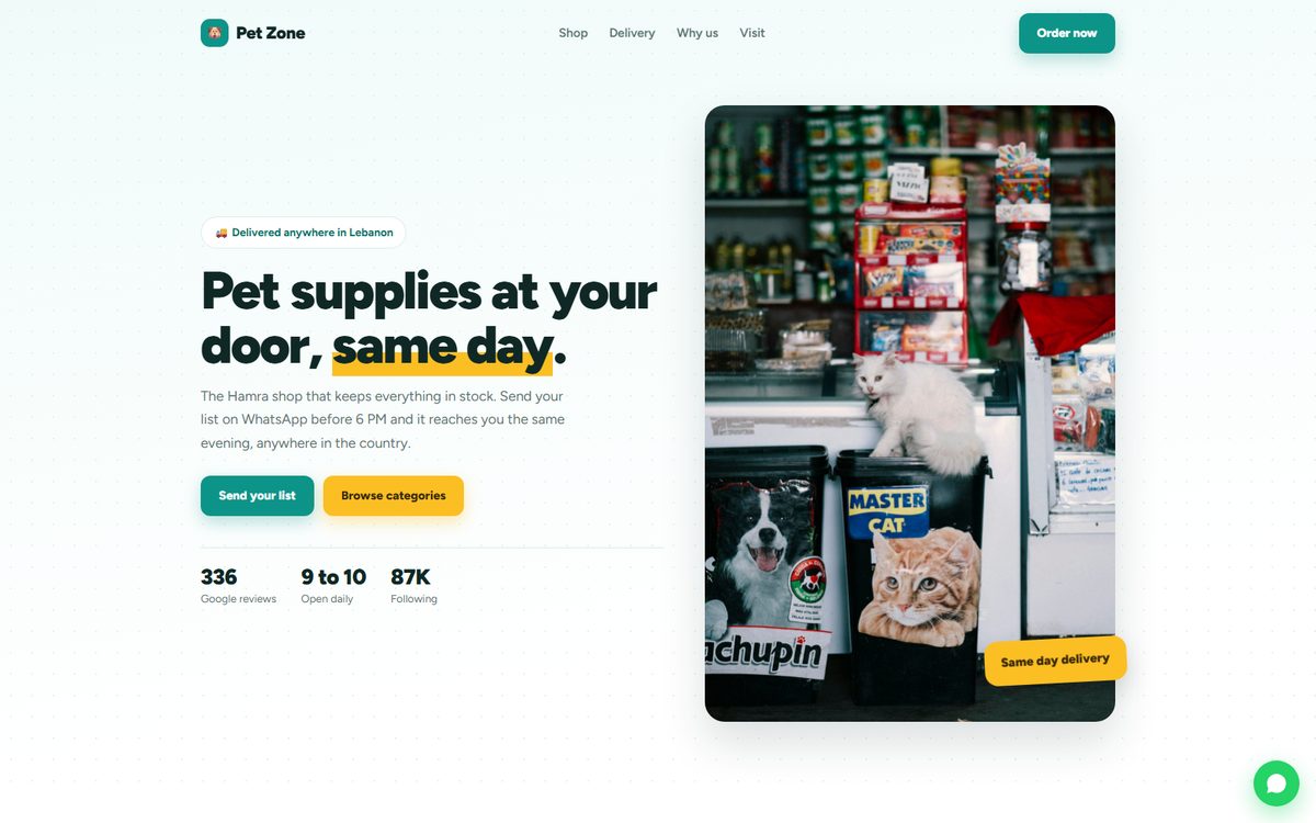 Pet Zone pet supplies website concept