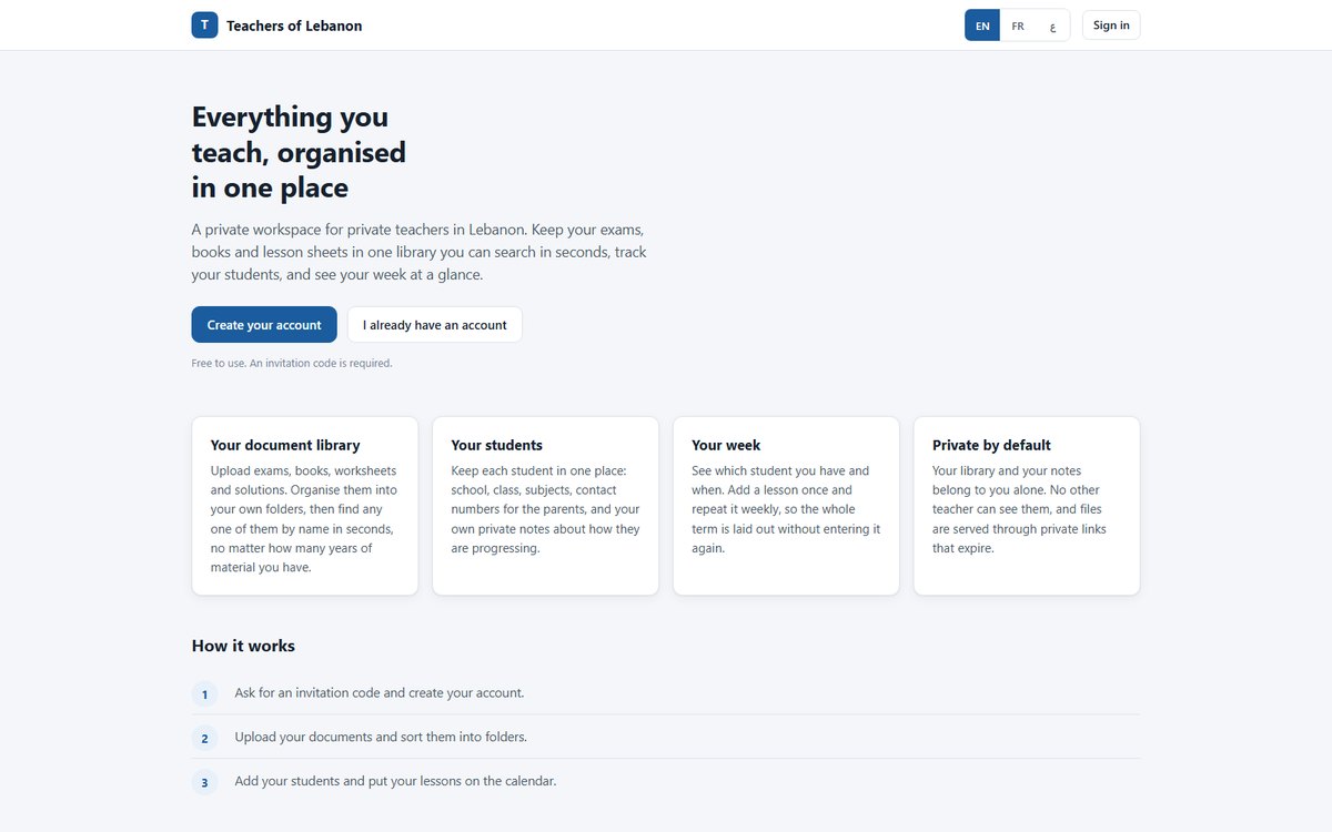 Teachers of Lebanon, a private document library and student management system for teachers