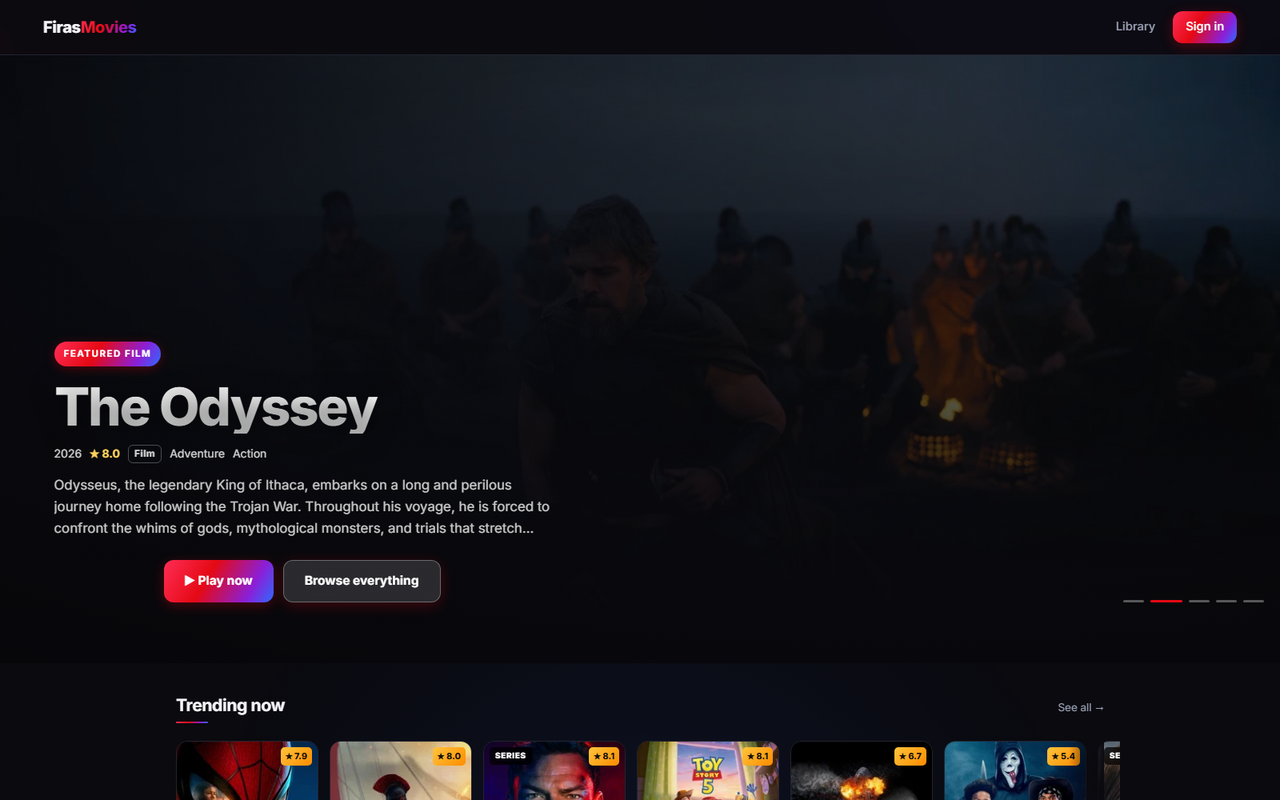 FirasMovies streaming platform with library and playlists