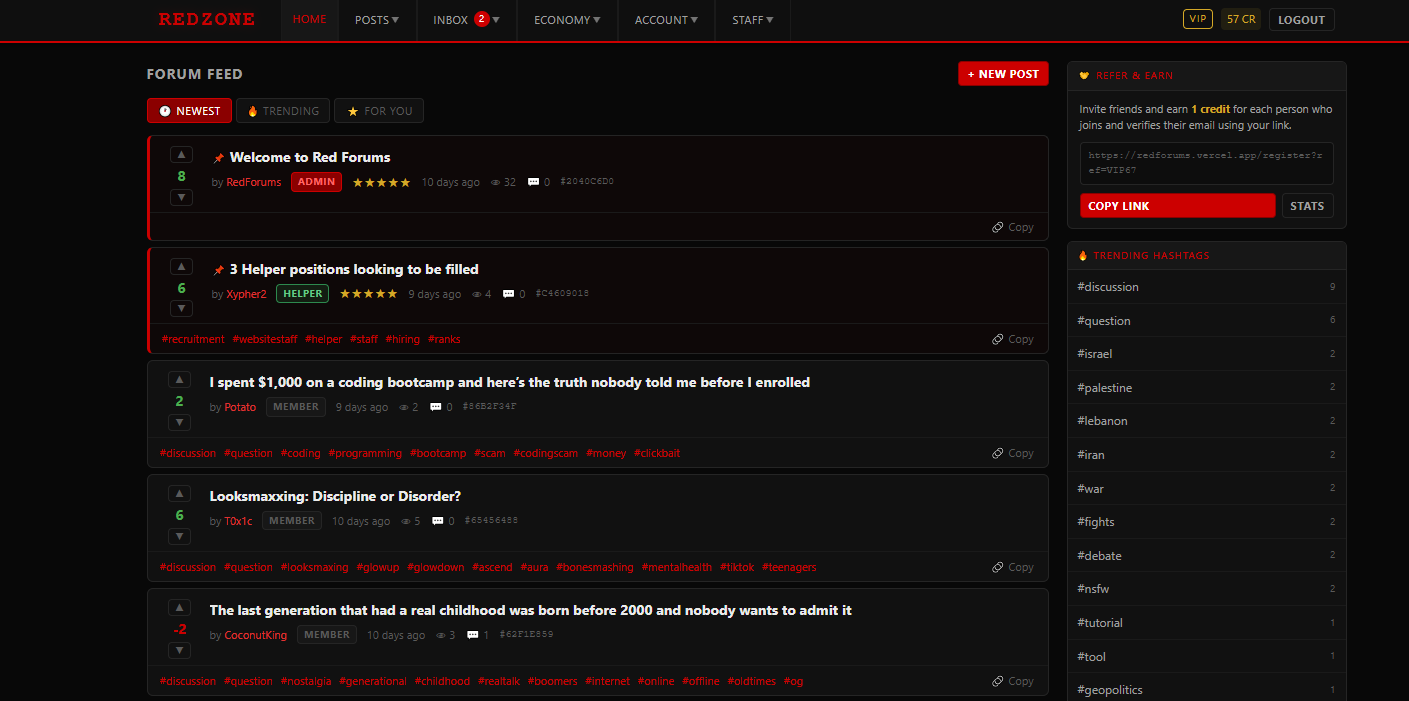 RedForums community platform screenshot 1